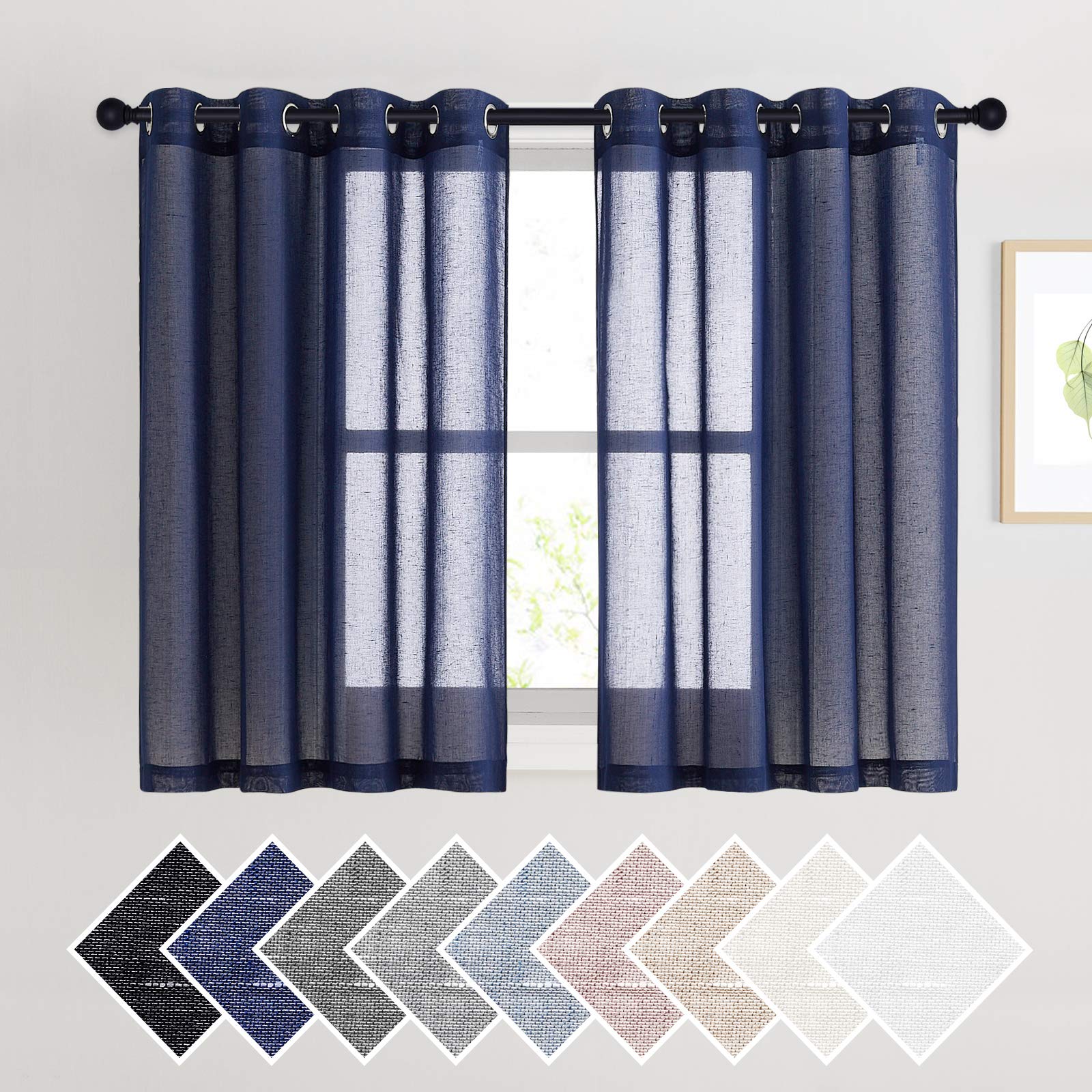 NICETOWN Semi Sheer Beige Curtains 84 inches Long, Grommet Retro Linen Curtains Window Treatments Vertical Drapes Privacy with Light Filter for Living Room, W52 x L84, 2 Panels
