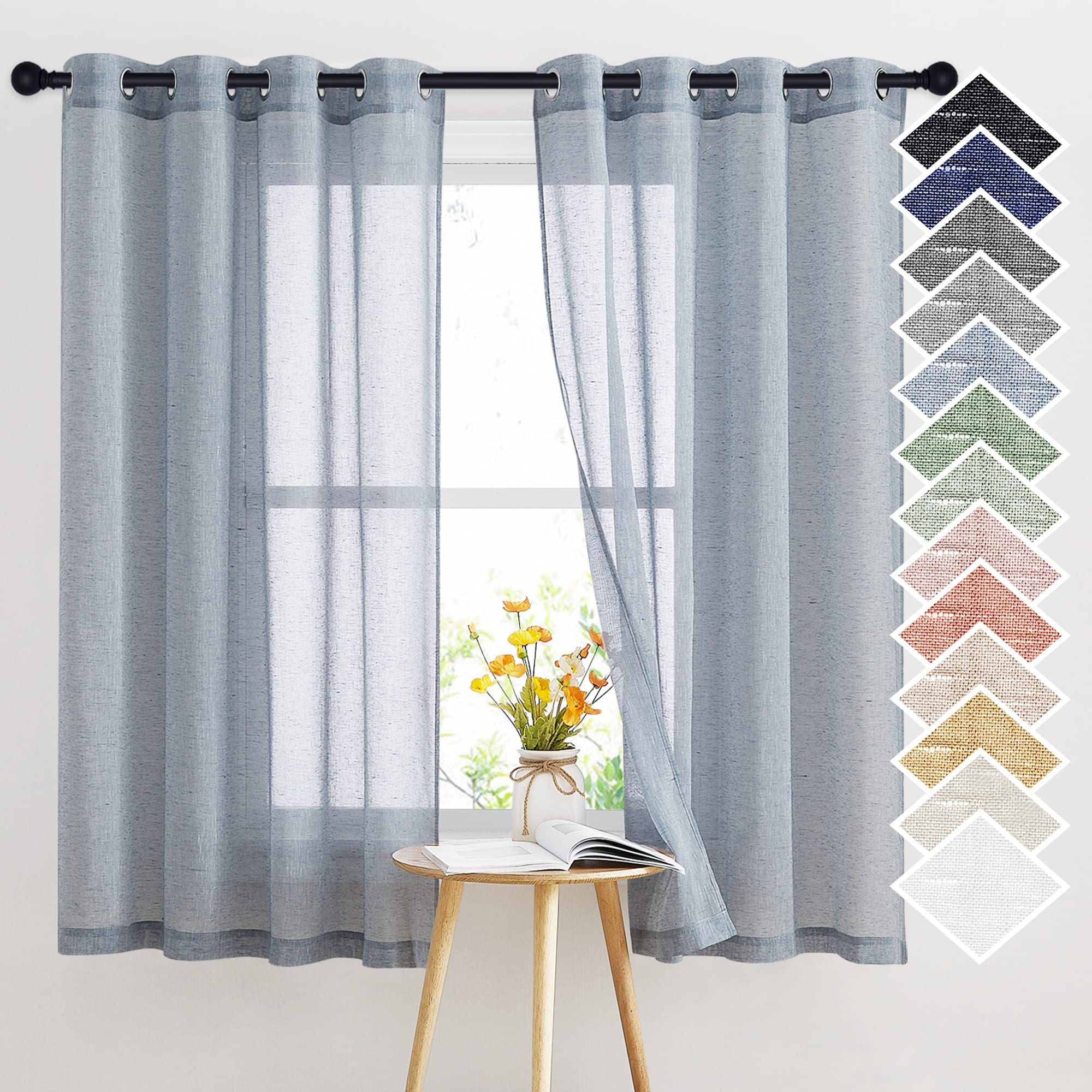 NICETOWN Semi Sheer Beige Curtains 84 inches Long, Grommet Retro Linen Curtains Window Treatments Vertical Drapes Privacy with Light Filter for Living Room, W52 x L84, 2 Panels