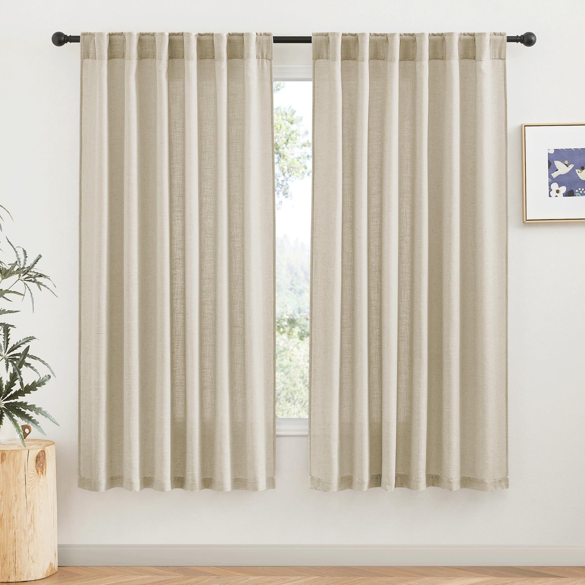 RYB HOME White Sheer Curtains Linen Texture Window Panels, Semi Sheer Light Filetring Rod Pocket & Back Tab Drapes for Bedroom, 52 x 84 inches, Pack of 2