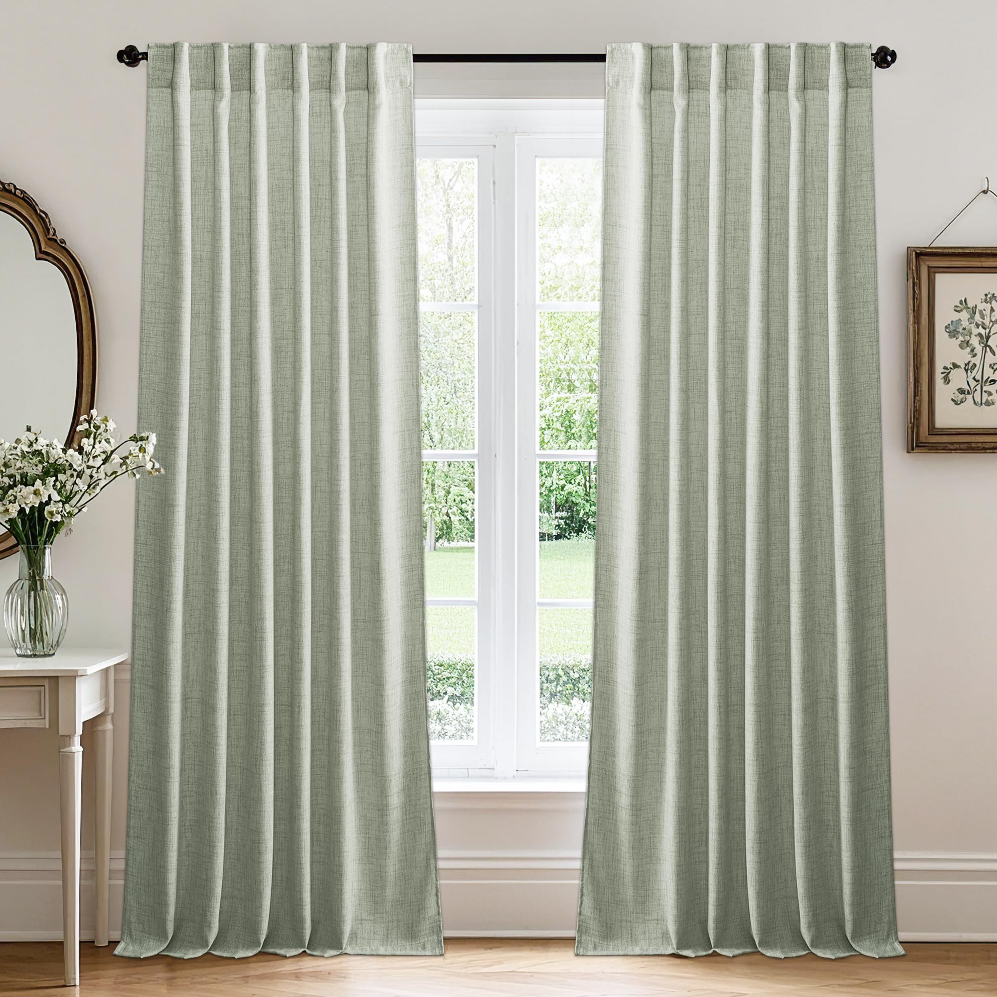 RYB HOME White Sheer Curtains Linen Texture Window Panels, Semi Sheer Light Filetring Rod Pocket & Back Tab Drapes for Bedroom, 52 x 84 inches, Pack of 2