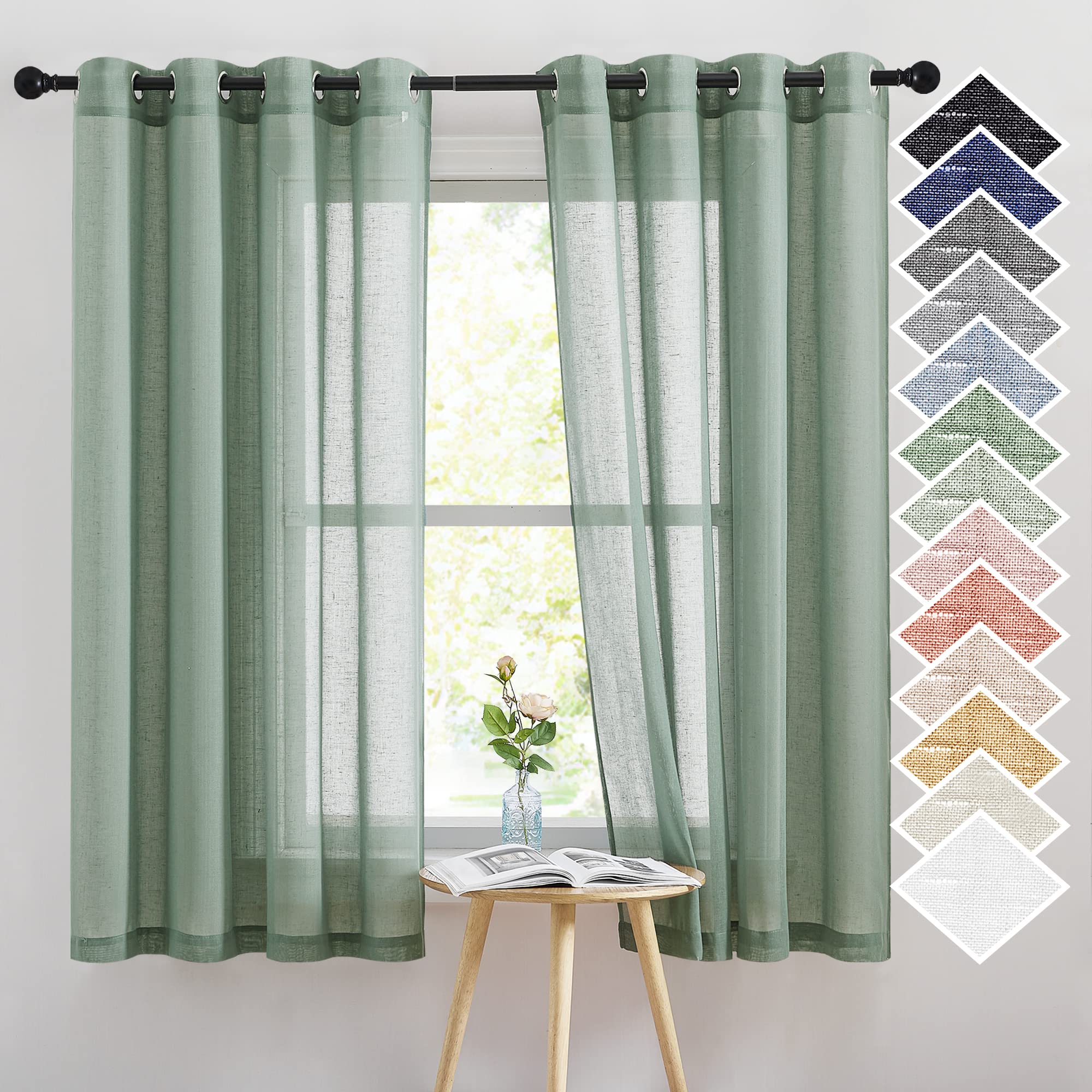 NICETOWN Semi Sheer Beige Curtains 84 inches Long, Grommet Retro Linen Curtains Window Treatments Vertical Drapes Privacy with Light Filter for Living Room, W52 x L84, 2 Panels