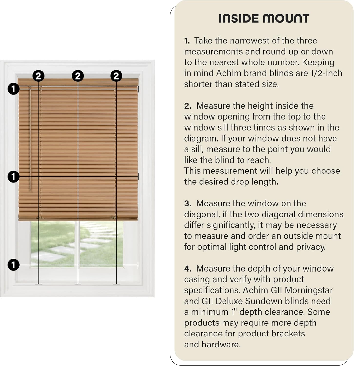 Cordless Light Filtering Mini Blind - 47 Inch Width, 48 Inch Length, 1" Slat Size - Pearl White - Cordless GII Morningstar Horizontal Windows Blinds for Interior by Achim Home Decor