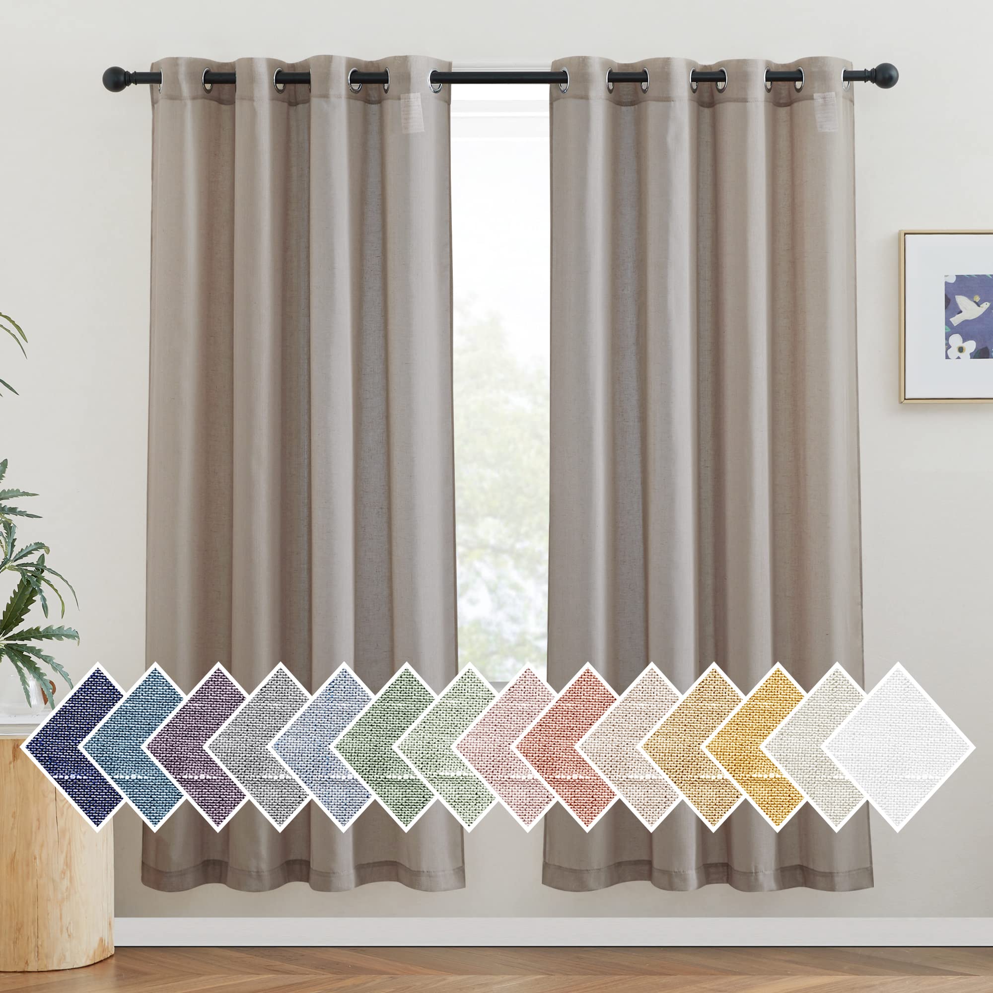 NICETOWN Semi Sheer Beige Curtains 84 inches Long, Grommet Retro Linen Curtains Window Treatments Vertical Drapes Privacy with Light Filter for Living Room, W52 x L84, 2 Panels