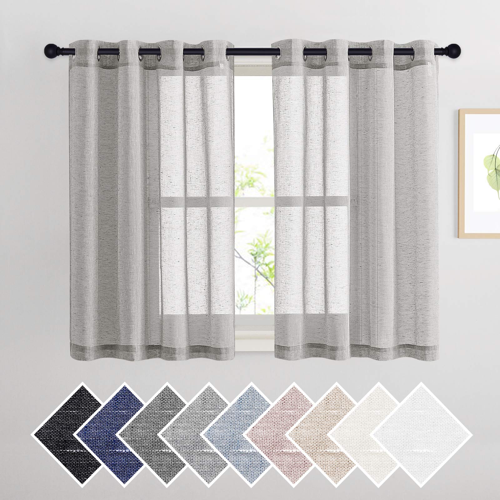 NICETOWN Semi Sheer Beige Curtains 84 inches Long, Grommet Retro Linen Curtains Window Treatments Vertical Drapes Privacy with Light Filter for Living Room, W52 x L84, 2 Panels