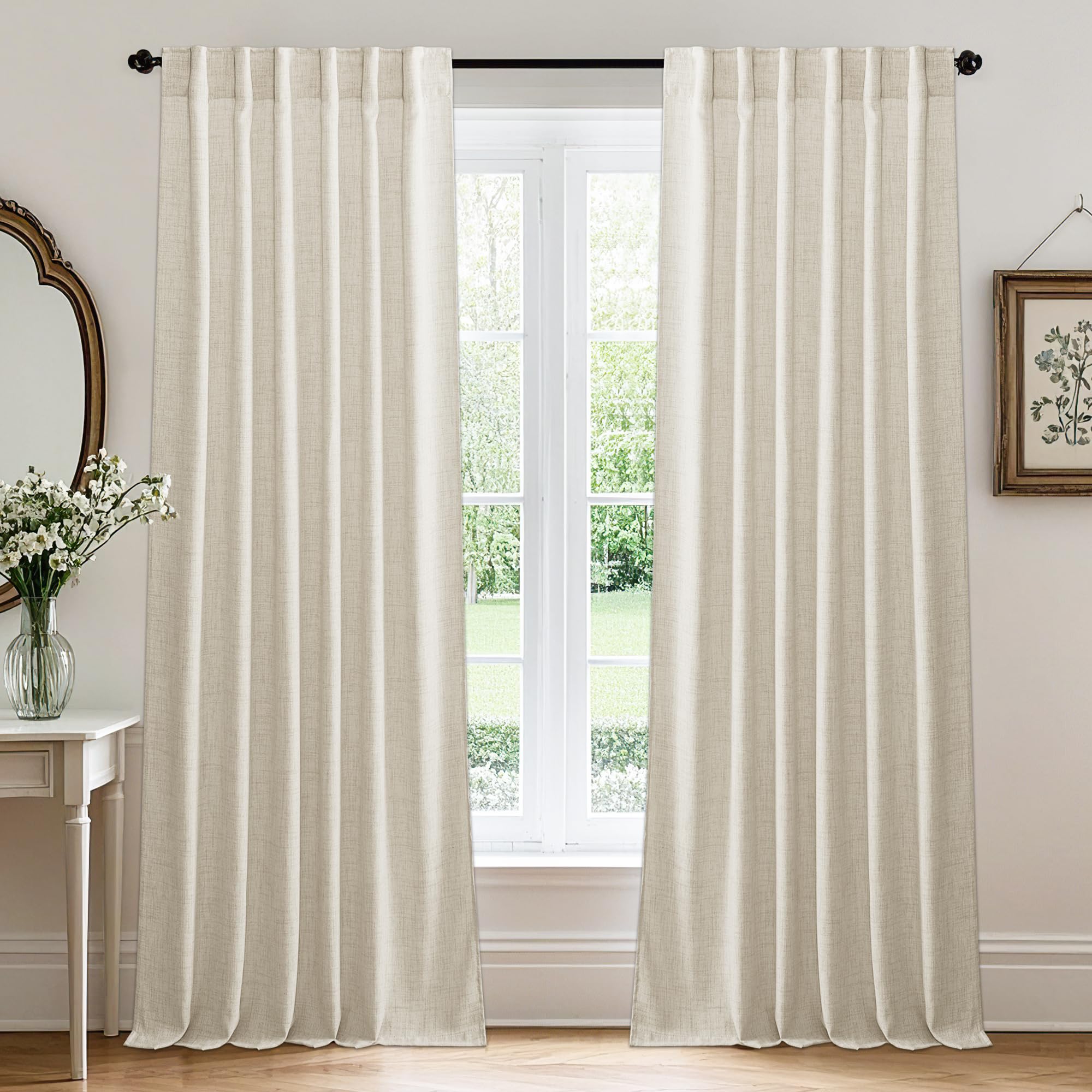RYB HOME White Sheer Curtains Linen Texture Window Panels, Semi Sheer Light Filetring Rod Pocket & Back Tab Drapes for Bedroom, 52 x 84 inches, Pack of 2