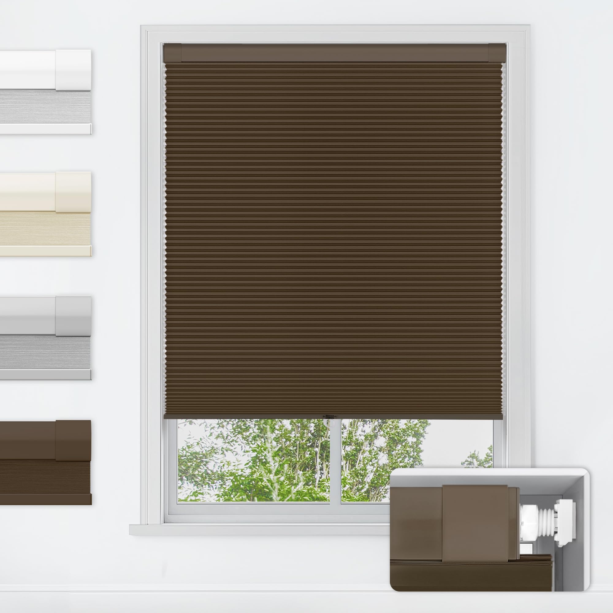 LazBlinds No Tools No Drill Cordless Cellular Shades, Blackout Light Blocking Honeycomb Shades for Home, Thermal Insulation Blinds for Windows, 22" W x 36" H, White