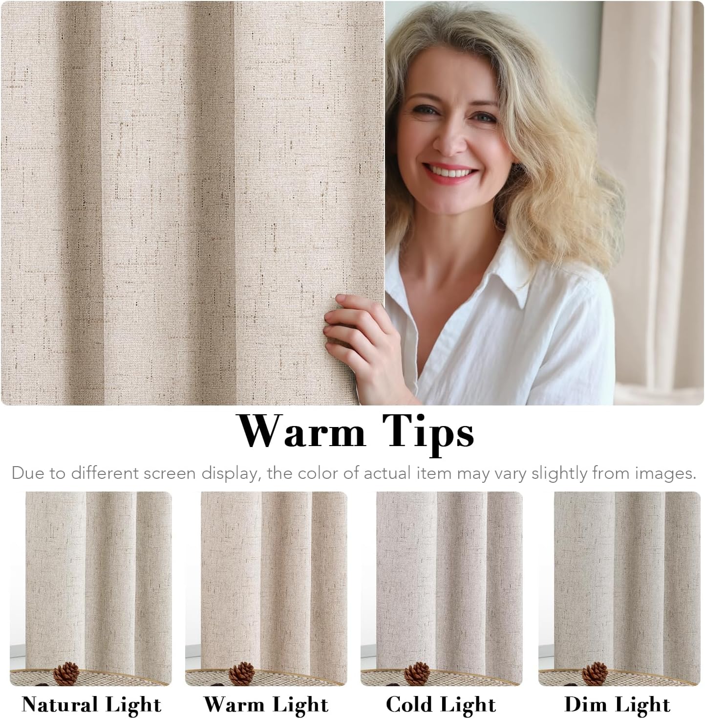 H.VERSAILTEX Linen 100% Blackout Curtains for Bedroom Full Light Blocking Curtains, Textured Window Curtain for Living Room 84 inch Grommet, Energy Efficient Curtains White Liner(2 Panels, Natural)