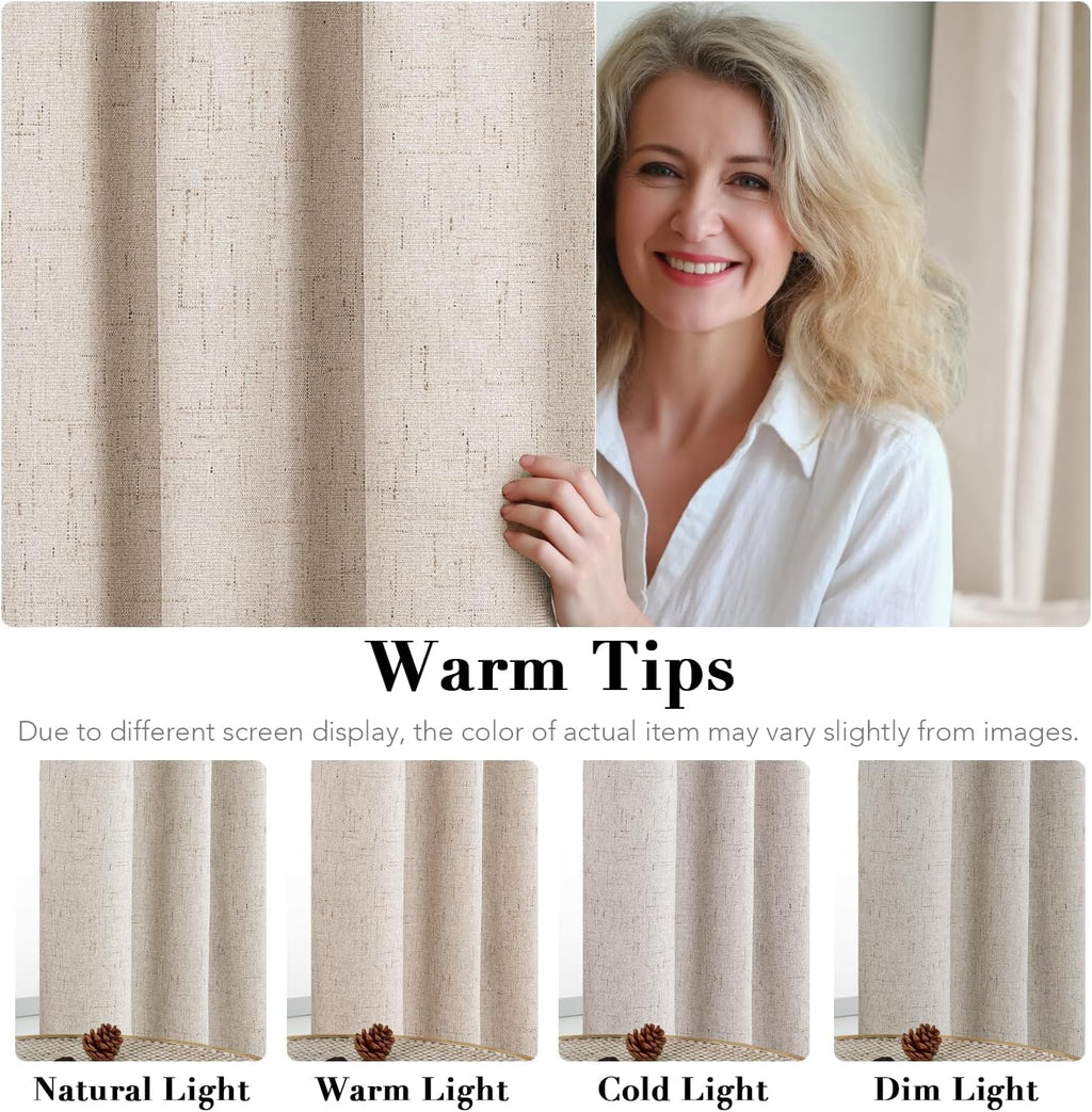 H.VERSAILTEX Linen 100% Blackout Curtains for Bedroom Full Light Blocking Curtains, Textured Window Curtain for Living Room 84 inch Grommet, Energy Efficient Curtains White Liner(2 Panels, Natural)
