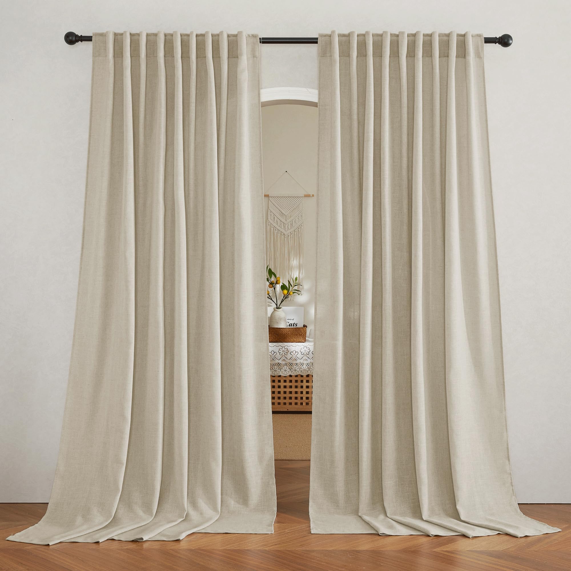 RYB HOME White Sheer Curtains Linen Texture Window Panels, Semi Sheer Light Filetring Rod Pocket & Back Tab Drapes for Bedroom, 52 x 84 inches, Pack of 2
