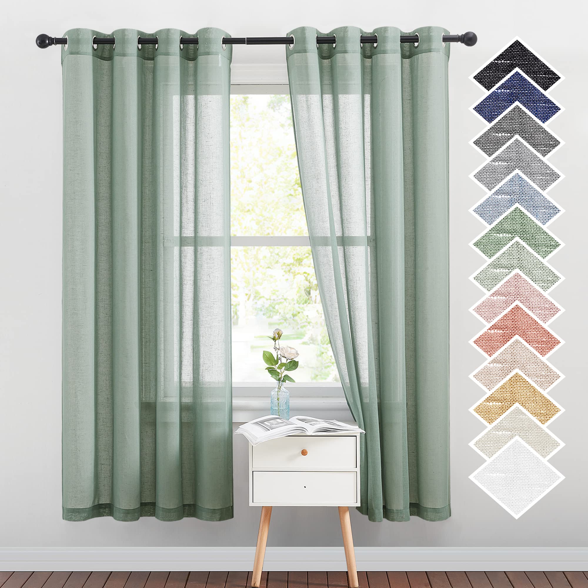 NICETOWN Semi Sheer Beige Curtains 84 inches Long, Grommet Retro Linen Curtains Window Treatments Vertical Drapes Privacy with Light Filter for Living Room, W52 x L84, 2 Panels