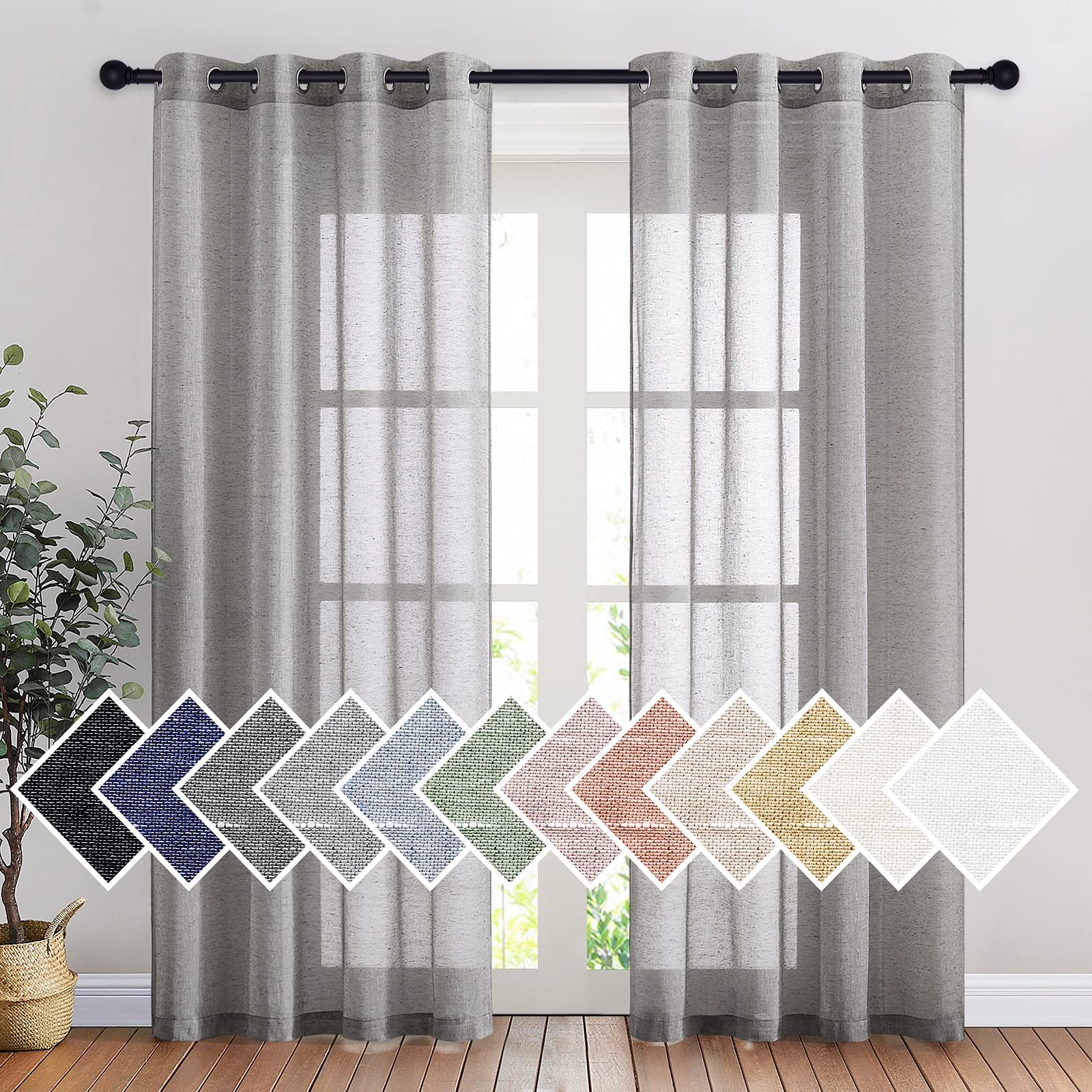 NICETOWN Semi Sheer Beige Curtains 84 inches Long, Grommet Retro Linen Curtains Window Treatments Vertical Drapes Privacy with Light Filter for Living Room, W52 x L84, 2 Panels