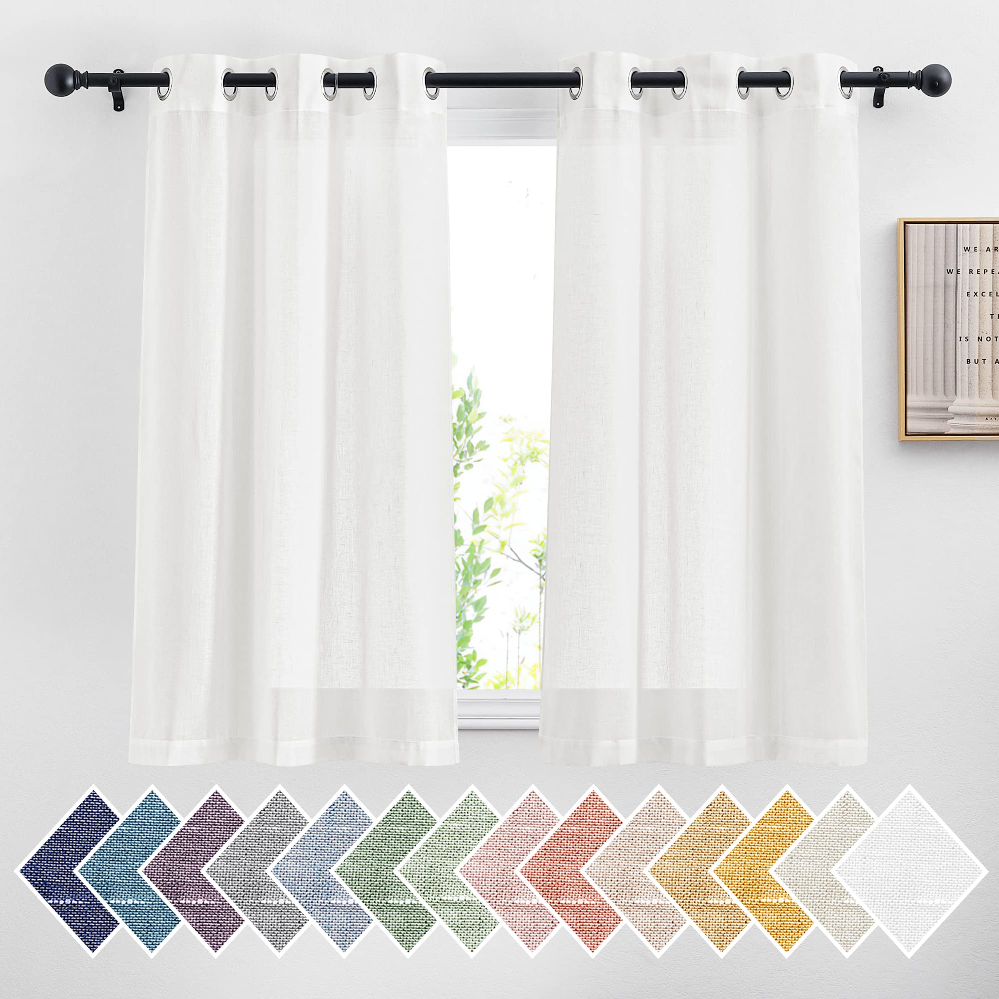 NICETOWN Semi Sheer Beige Curtains 84 inches Long, Grommet Retro Linen Curtains Window Treatments Vertical Drapes Privacy with Light Filter for Living Room, W52 x L84, 2 Panels