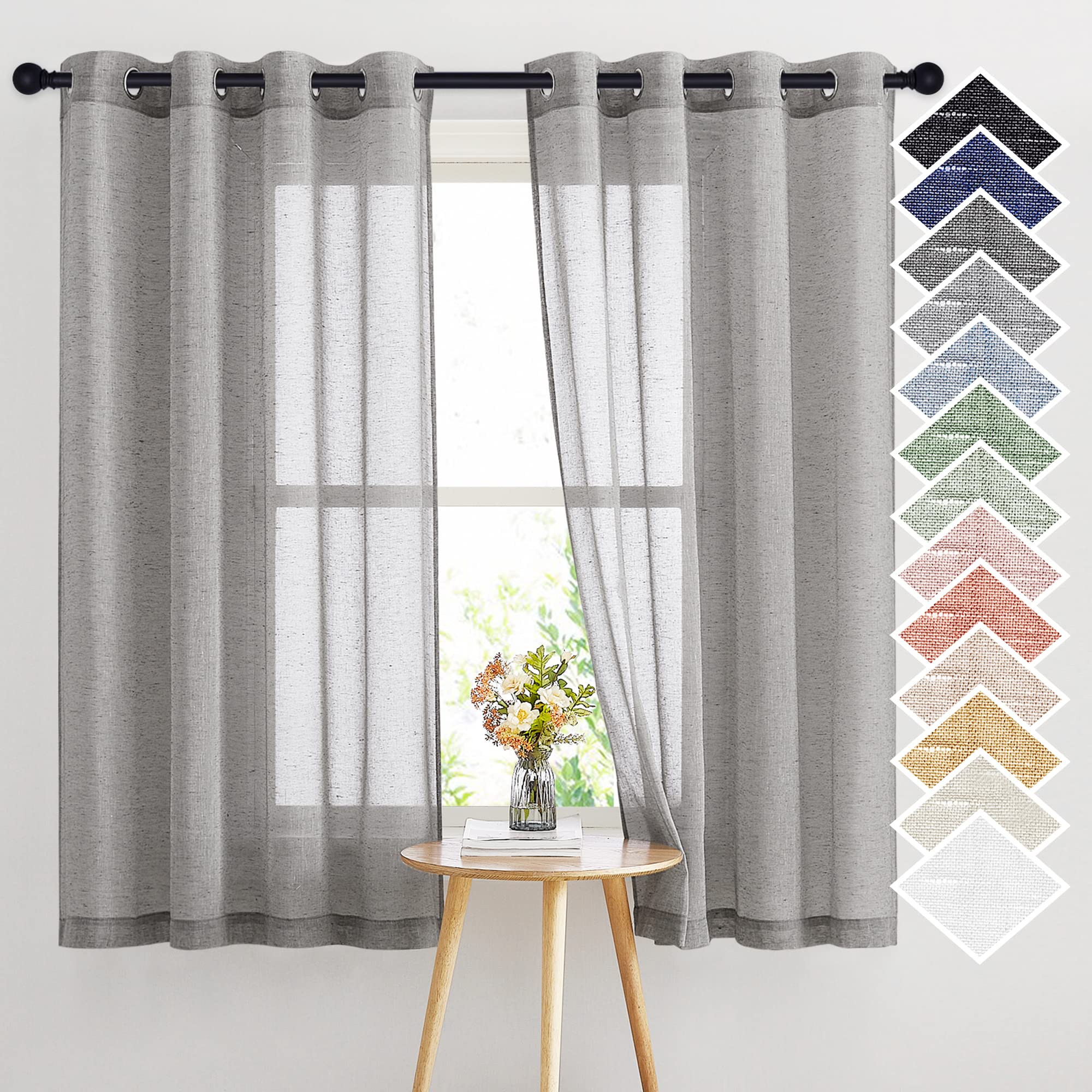 NICETOWN Semi Sheer Beige Curtains 84 inches Long, Grommet Retro Linen Curtains Window Treatments Vertical Drapes Privacy with Light Filter for Living Room, W52 x L84, 2 Panels