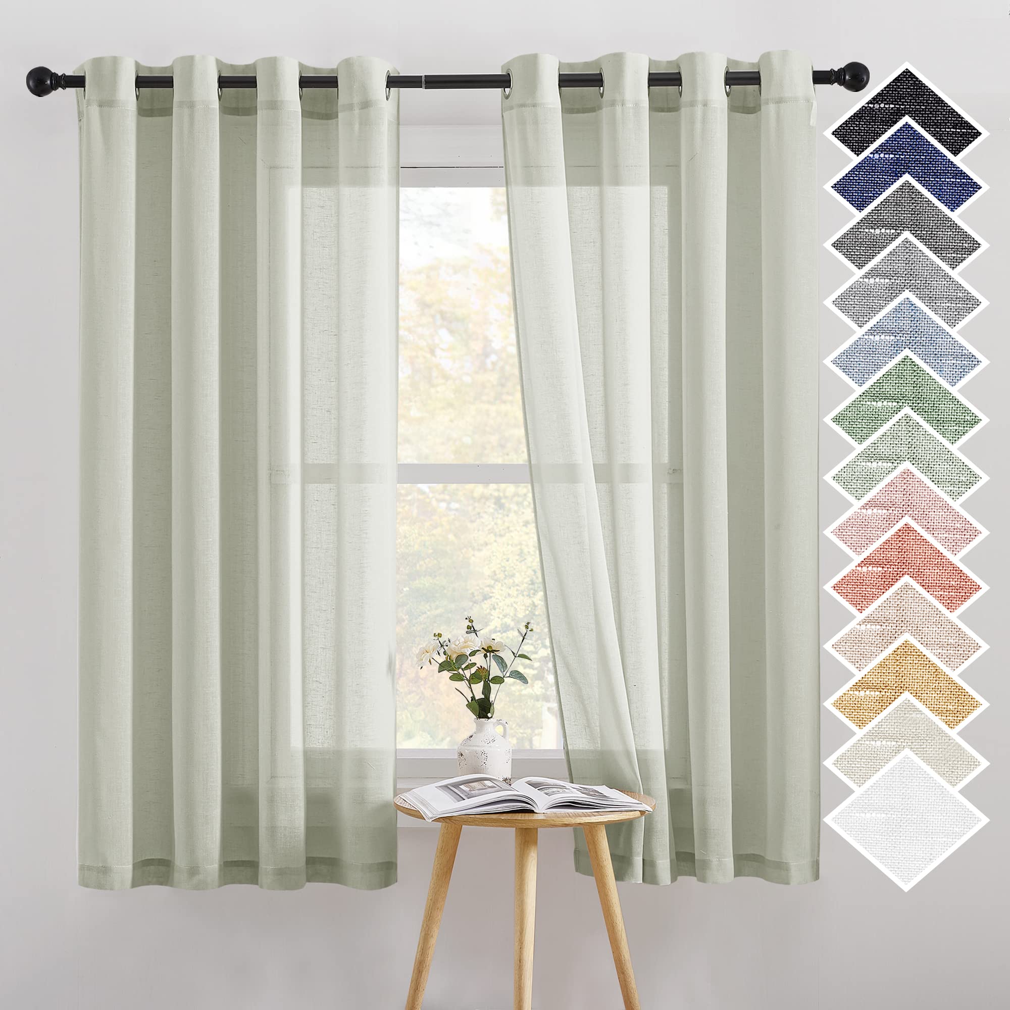 NICETOWN Semi Sheer Beige Curtains 84 inches Long, Grommet Retro Linen Curtains Window Treatments Vertical Drapes Privacy with Light Filter for Living Room, W52 x L84, 2 Panels
