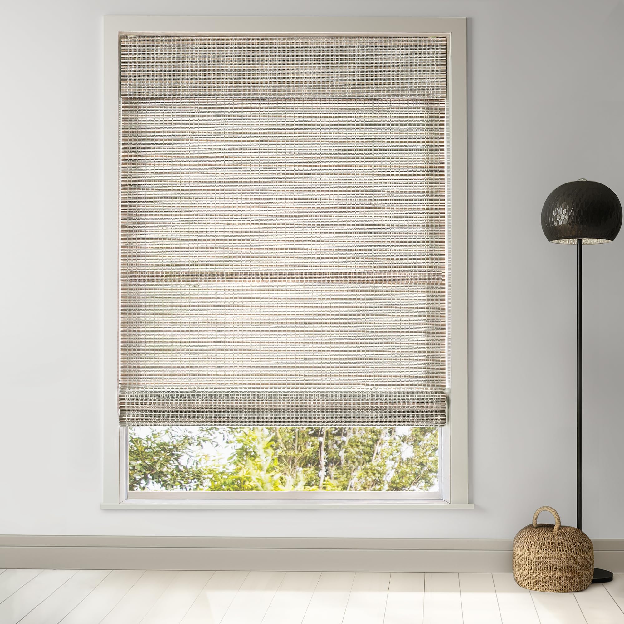 LazBlinds Cordless Bamboo Roman Shades, Privacy Blinds for Interior Windows, Room Darkening Roll Up Bamboo Blinds for Home & Patio, 27.5" W x 64" H, Highfield Teak
