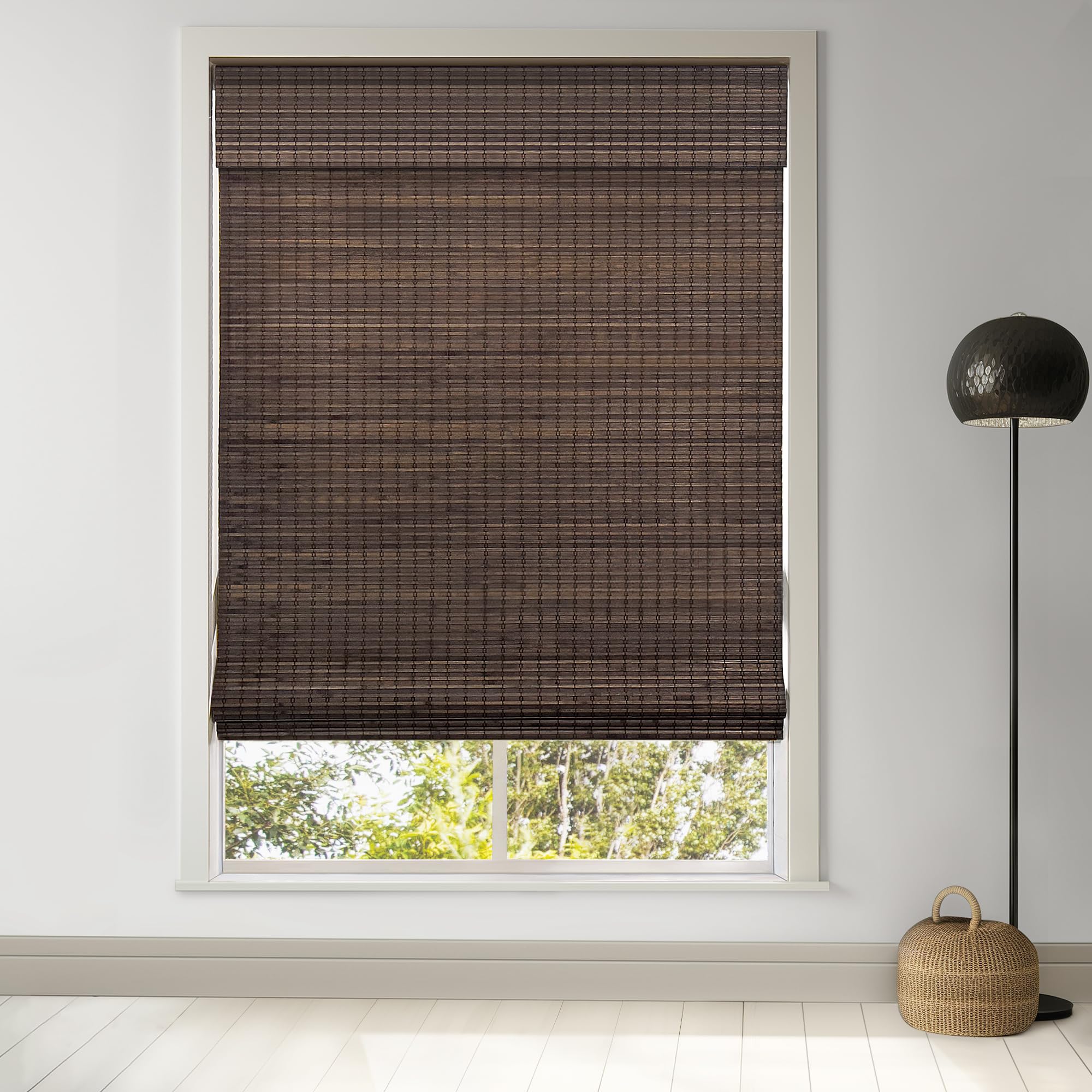 LazBlinds Cordless Bamboo Roman Shades, Privacy Blinds for Interior Windows, Room Darkening Roll Up Bamboo Blinds for Home & Patio, 27.5" W x 64" H, Highfield Teak