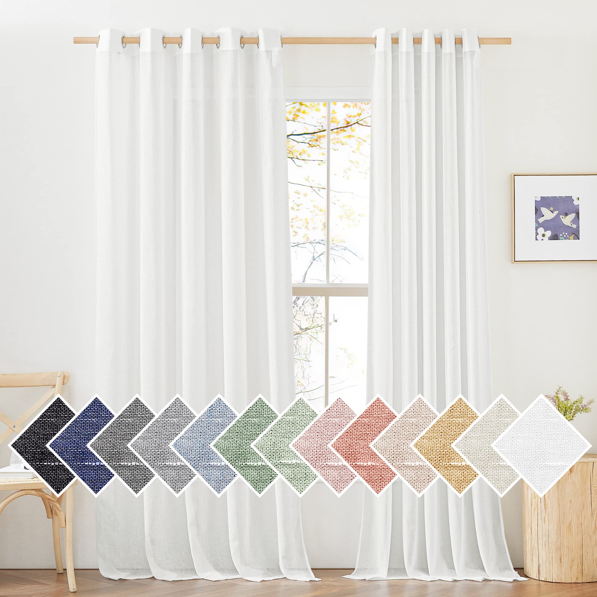 NICETOWN Semi Sheer Beige Curtains 84 inches Long, Grommet Retro Linen Curtains Window Treatments Vertical Drapes Privacy with Light Filter for Living Room, W52 x L84, 2 Panels