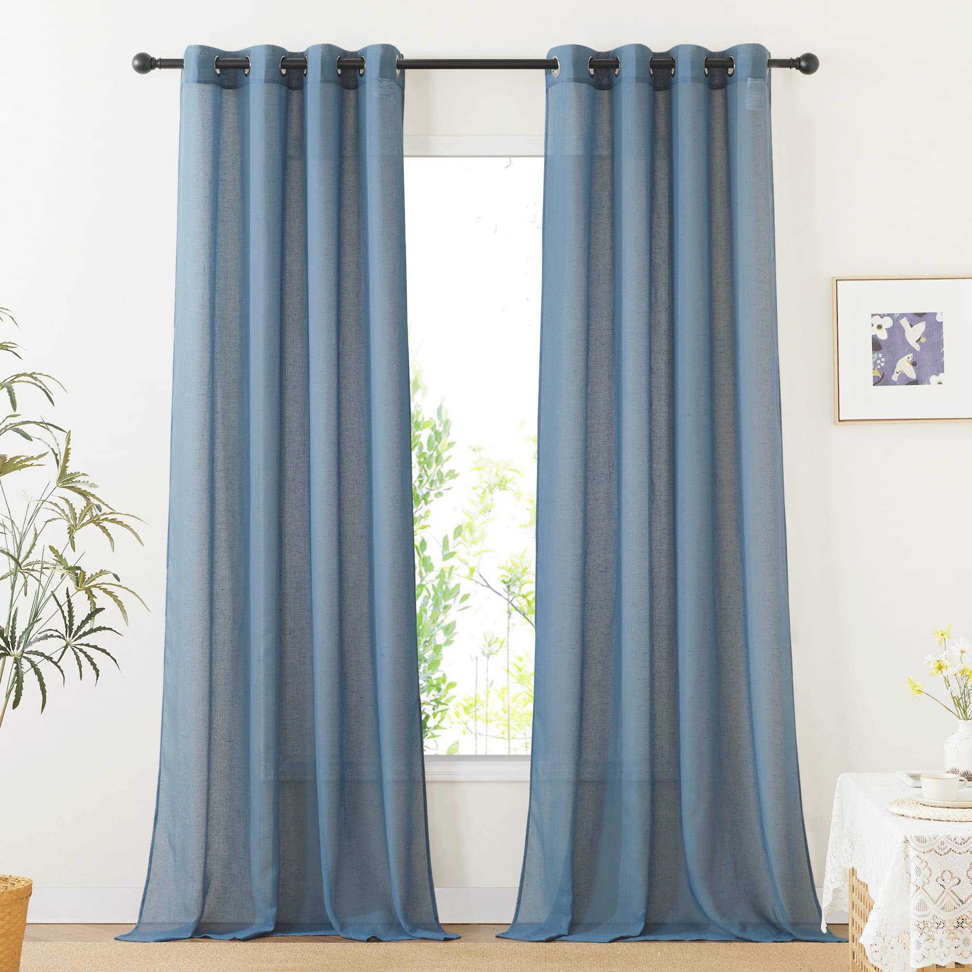 NICETOWN Semi Sheer Beige Curtains 84 inches Long, Grommet Retro Linen Curtains Window Treatments Vertical Drapes Privacy with Light Filter for Living Room, W52 x L84, 2 Panels