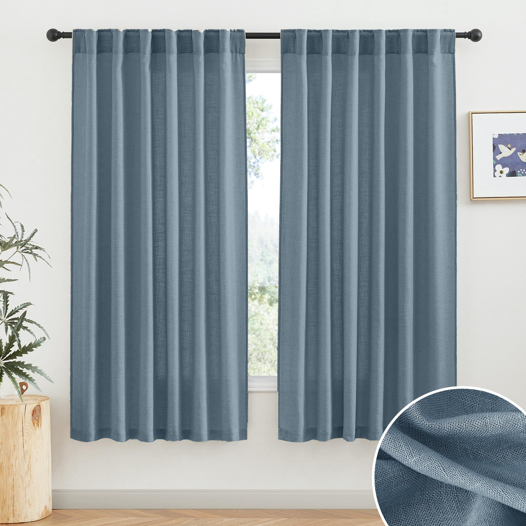 RYB HOME White Sheer Curtains Linen Texture Window Panels, Semi Sheer Light Filetring Rod Pocket & Back Tab Drapes for Bedroom, 52 x 84 inches, Pack of 2