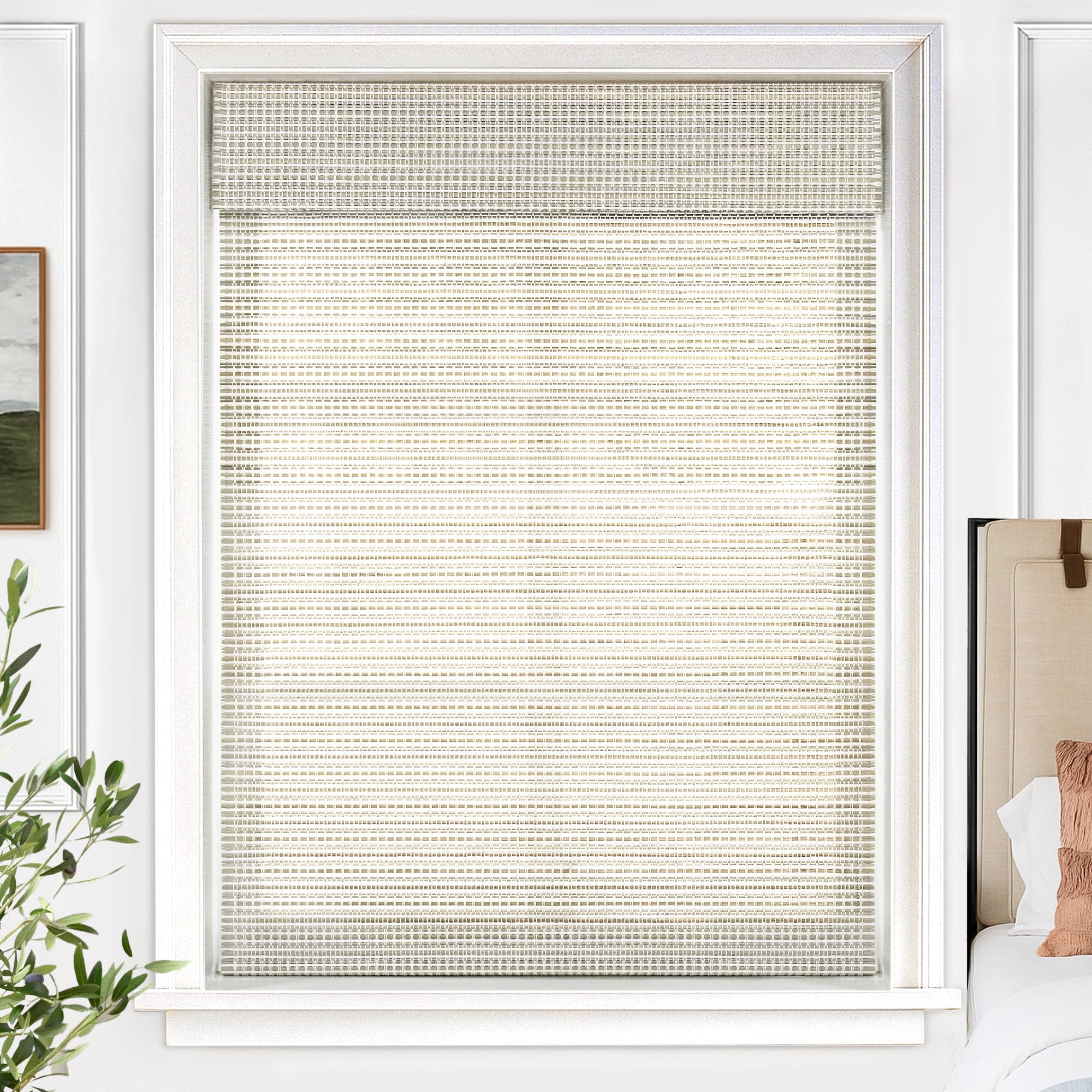UNISHADES Cordless Bamboo Roman Shades for Windows, Blinds Size (26.5" W ×48" H) Colour (Highfield Teak)