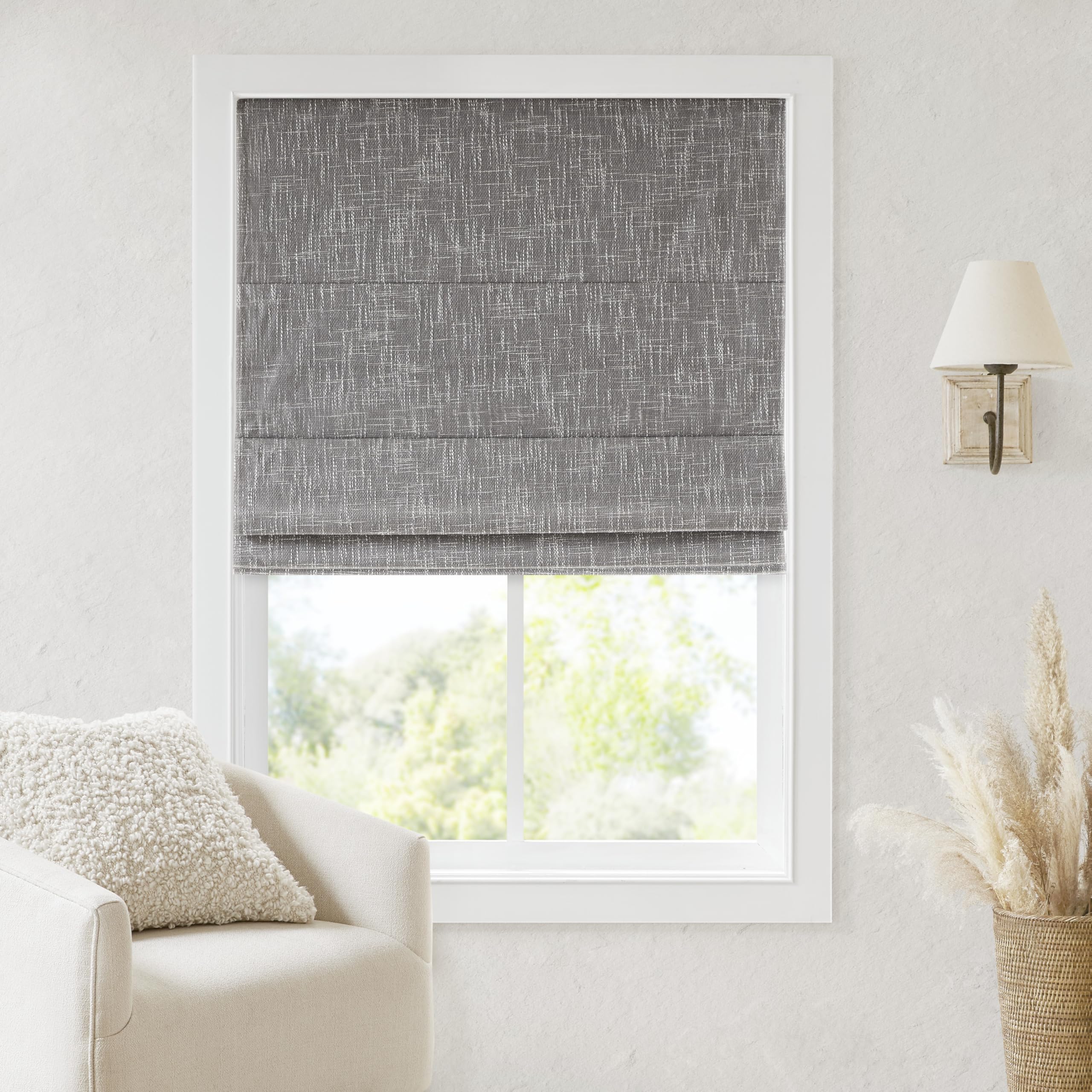 Madison Park Cordless Roman Shades, Blackout Window Blind Privacy Window Shades, Thermal Insulated Cordless Window Treatment for Bedroom, Living Room, Quincy, Single Panel 31" W X 64" H Linen