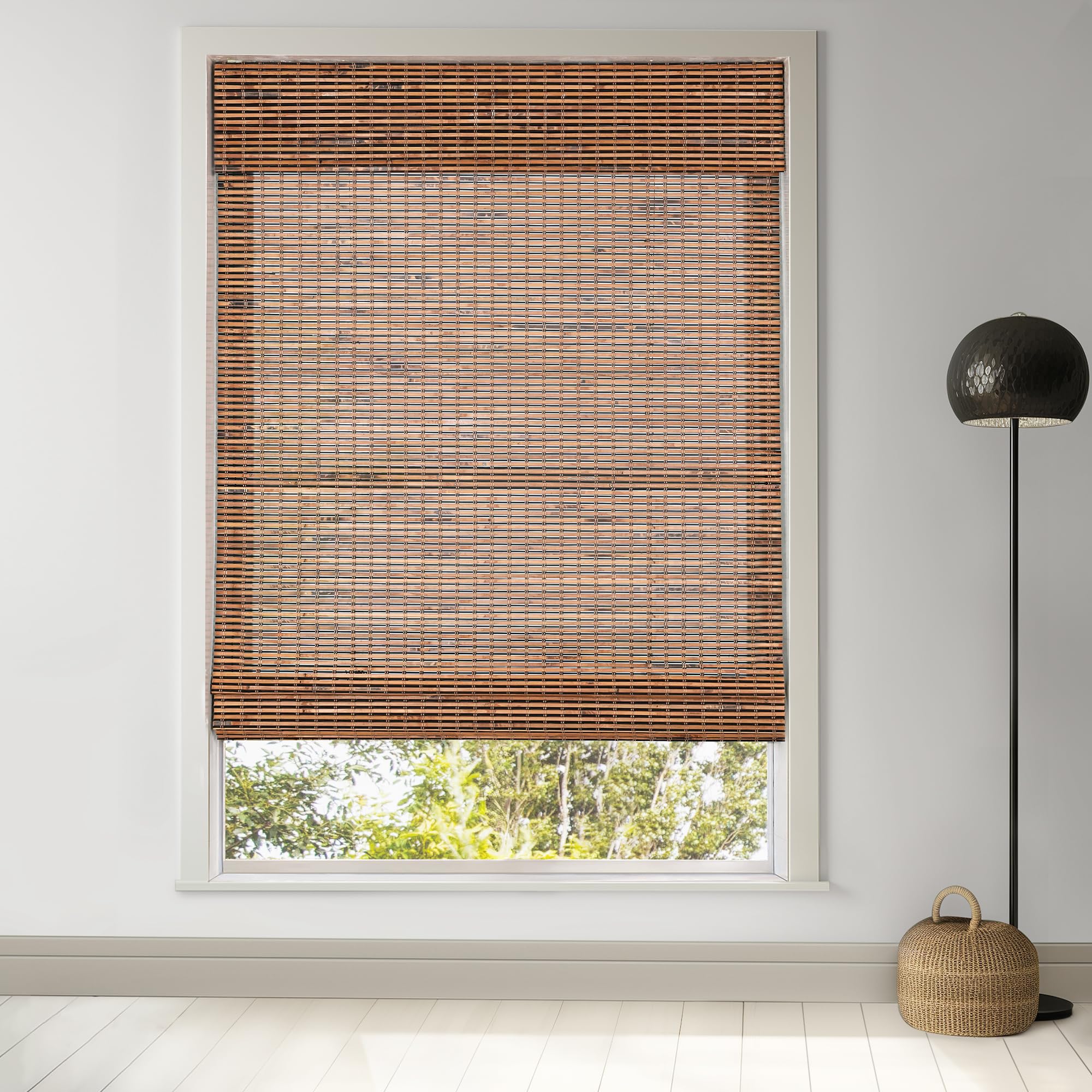 LazBlinds Cordless Bamboo Roman Shades, Privacy Blinds for Interior Windows, Room Darkening Roll Up Bamboo Blinds for Home & Patio, 27.5" W x 64" H, Highfield Teak