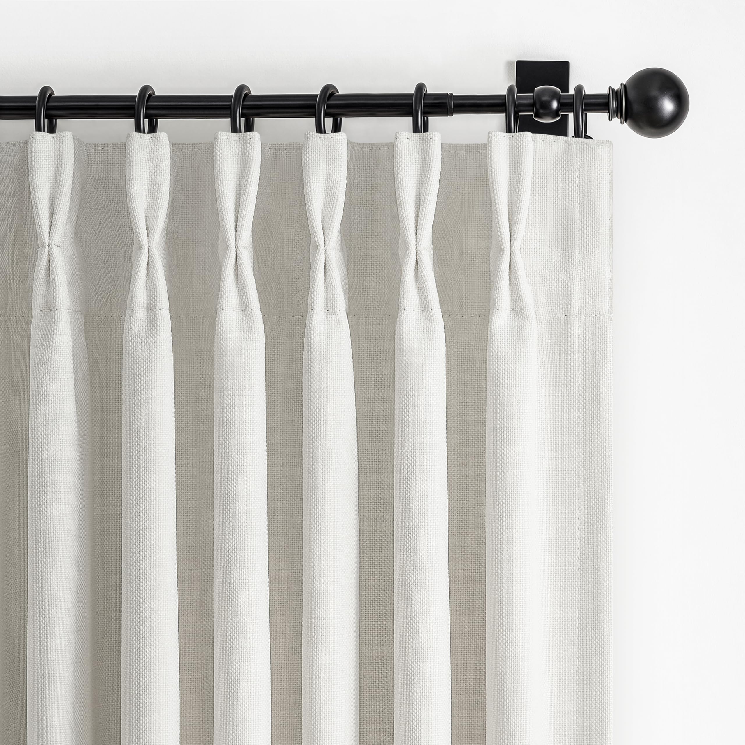 100% Blackout Linen 96 Inch Curtains 2 Panel Set for Bedroom, Modern Pinch Pleated Natural Linen Off Beige White Insulated Heavy Curtain 40 x 96 Inches Length Sliding Glass Door Room Darkening Drapes