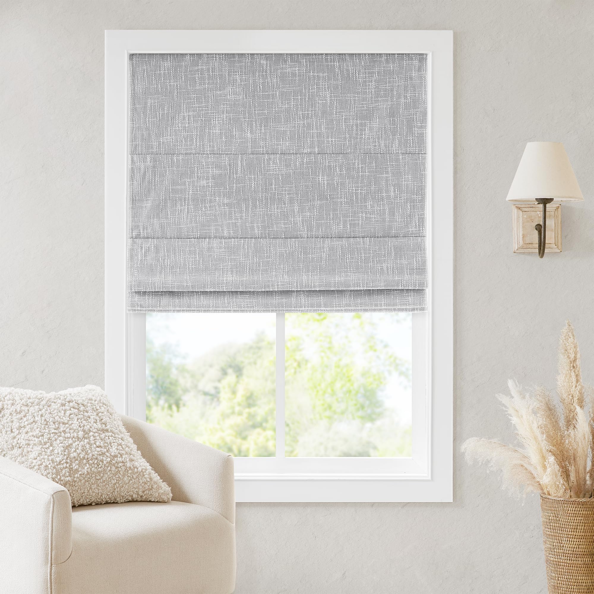 Madison Park Cordless Roman Shades, Blackout Window Blind Privacy Window Shades, Thermal Insulated Cordless Window Treatment for Bedroom, Living Room, Quincy, Single Panel 31" W X 64" H Linen