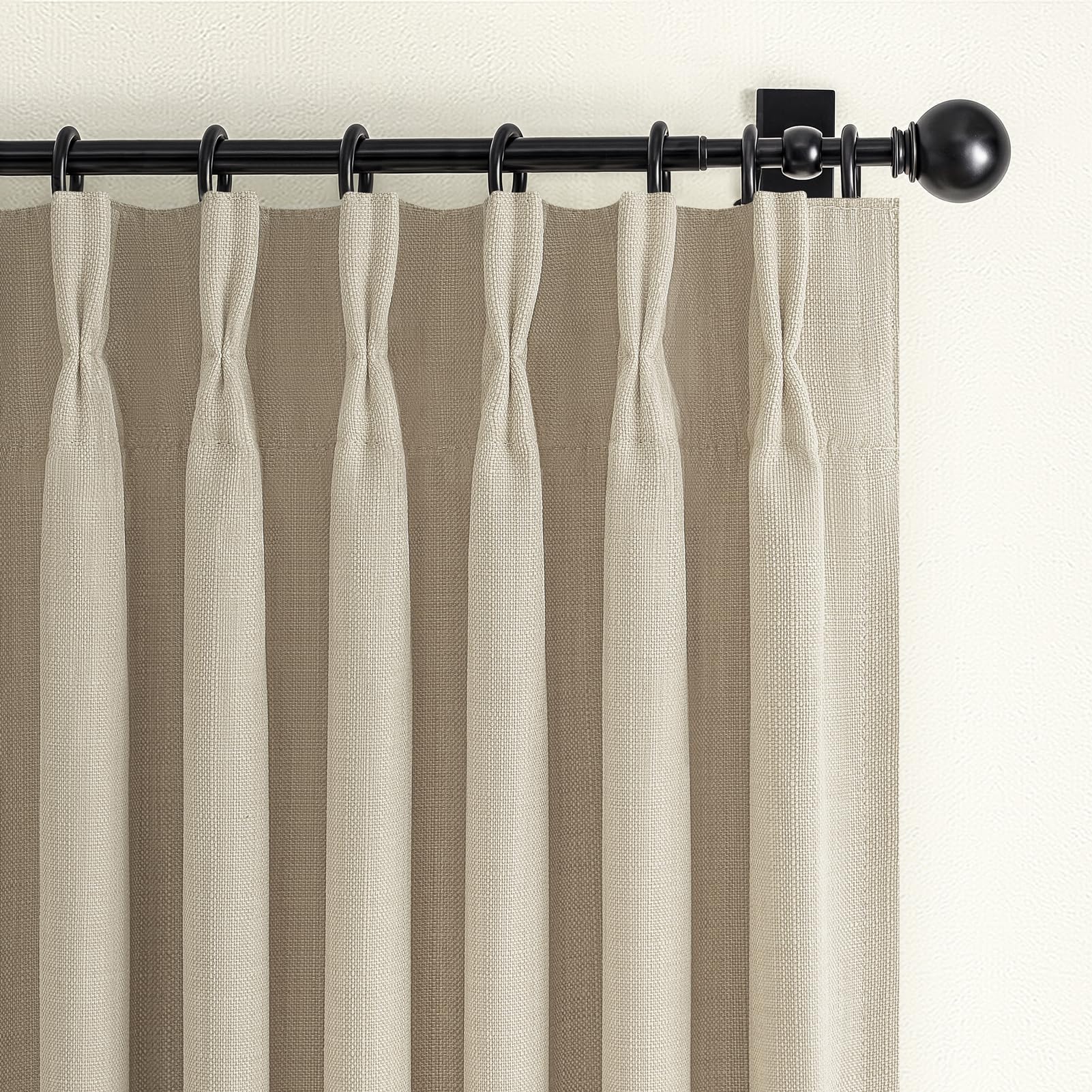 100% Blackout Linen 96 Inch Curtains 2 Panel Set for Bedroom, Modern Pinch Pleated Natural Linen Off Beige White Insulated Heavy Curtain 40 x 96 Inches Length Sliding Glass Door Room Darkening Drapes