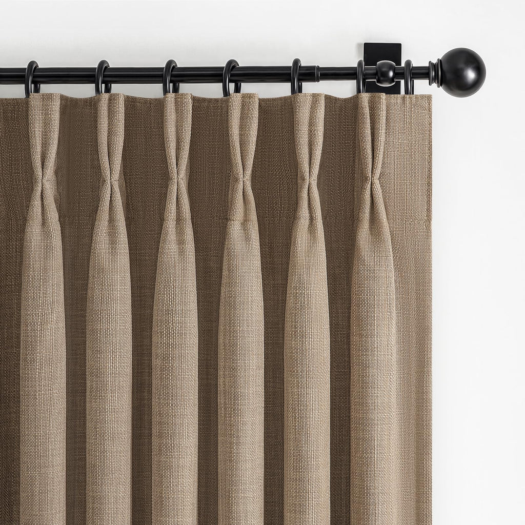 100% Blackout Linen 96 Inch Curtains 2 Panel Set for Bedroom, Modern Pinch Pleated Natural Linen Off Beige White Insulated Heavy Curtain 40 x 96 Inches Length Sliding Glass Door Room Darkening Drapes