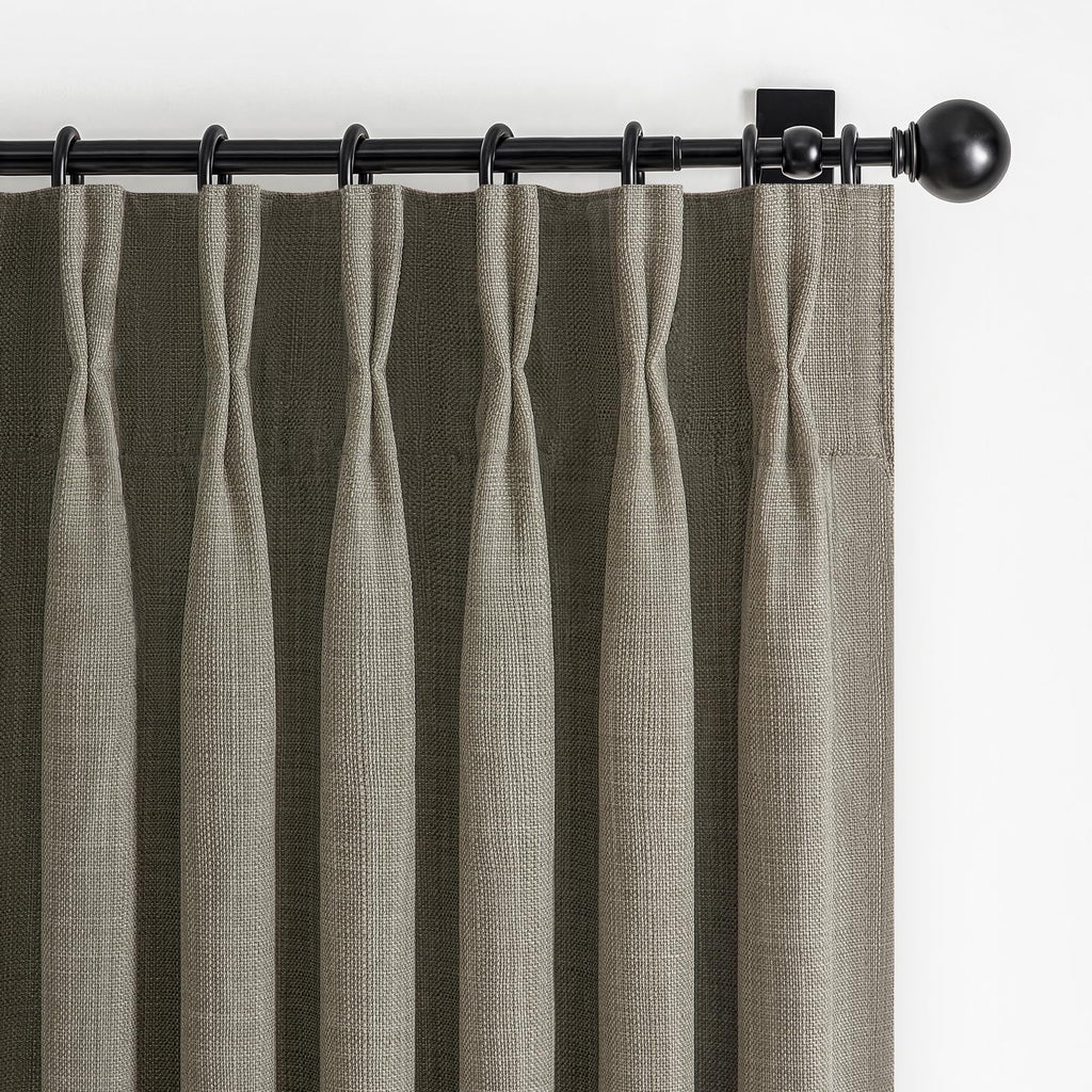 100% Blackout Linen 96 Inch Curtains 2 Panel Set for Bedroom, Modern Pinch Pleated Natural Linen Off Beige White Insulated Heavy Curtain 40 x 96 Inches Length Sliding Glass Door Room Darkening Drapes
