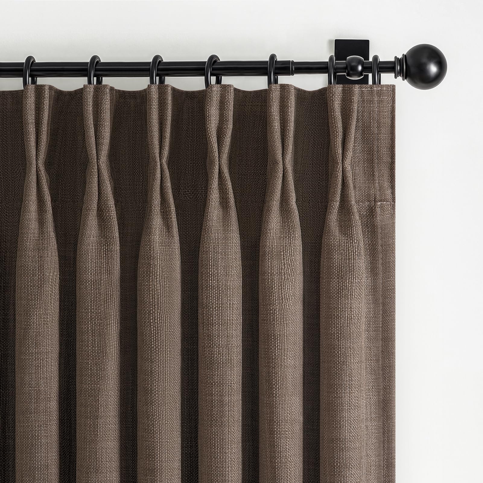 100% Blackout Linen 96 Inch Curtains 2 Panel Set for Bedroom, Modern Pinch Pleated Natural Linen Off Beige White Insulated Heavy Curtain 40 x 96 Inches Length Sliding Glass Door Room Darkening Drapes