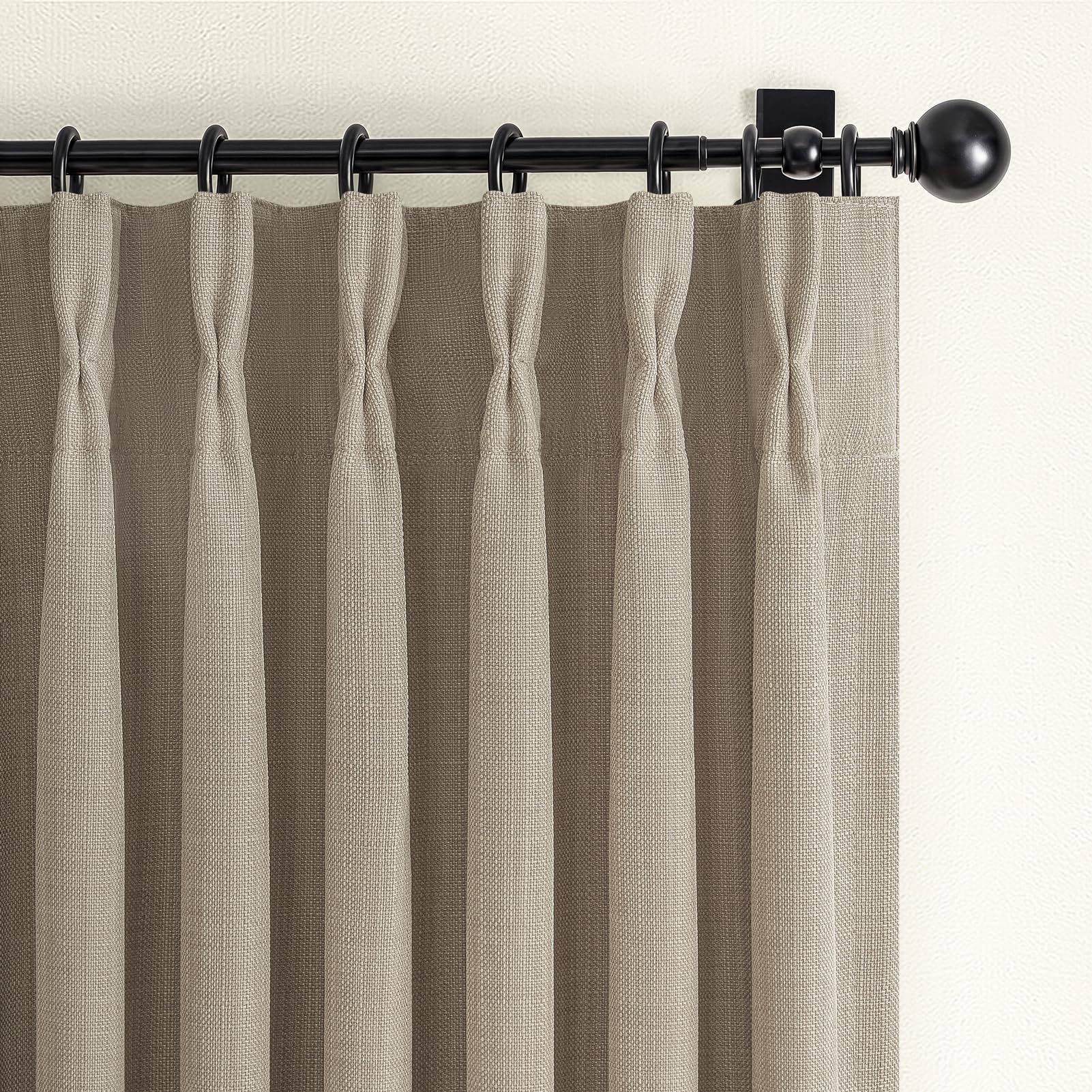 100% Blackout Linen 96 Inch Curtains 2 Panel Set for Bedroom, Modern Pinch Pleated Natural Linen Off Beige White Insulated Heavy Curtain 40 x 96 Inches Length Sliding Glass Door Room Darkening Drapes
