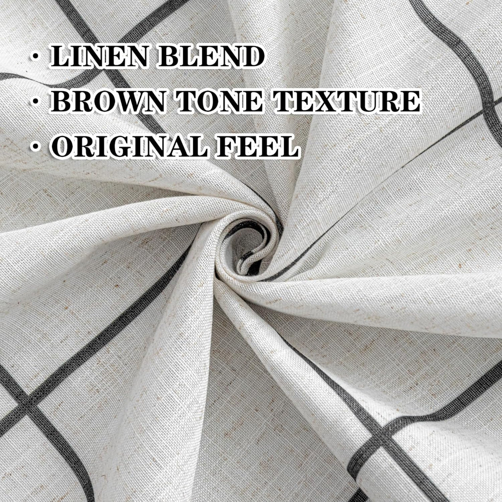 MYSKY HOME 100% Blackout Plaid Farmhouse Linen Curtains 84 Inch Long for Living Room Double Layer Windowpane Drapes Thermal Insulated Privacy Protection Rod Pocket Back Tab, 52" W, Black, 1 Panel