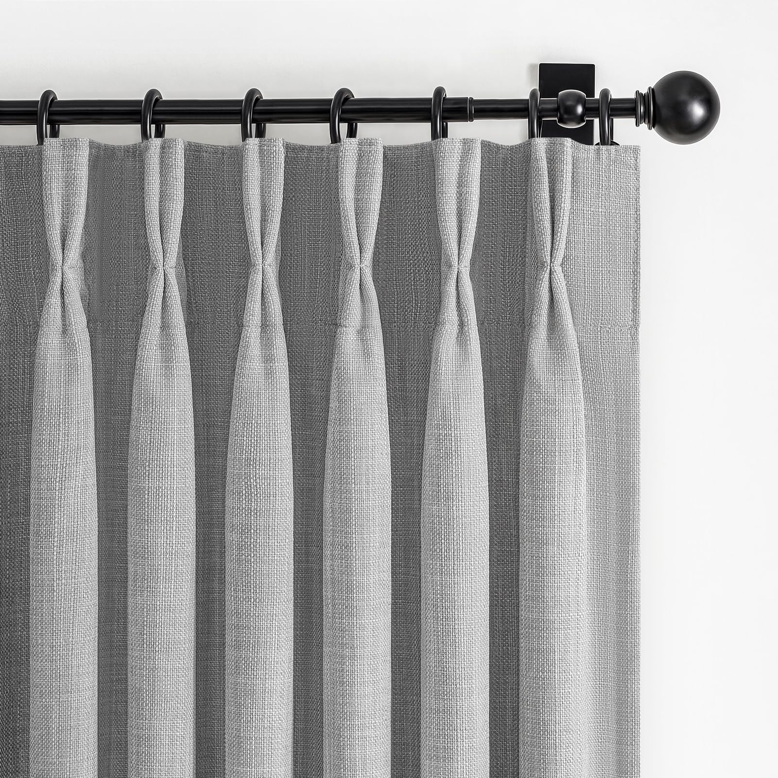100% Blackout Linen 96 Inch Curtains 2 Panel Set for Bedroom, Modern Pinch Pleated Natural Linen Off Beige White Insulated Heavy Curtain 40 x 96 Inches Length Sliding Glass Door Room Darkening Drapes