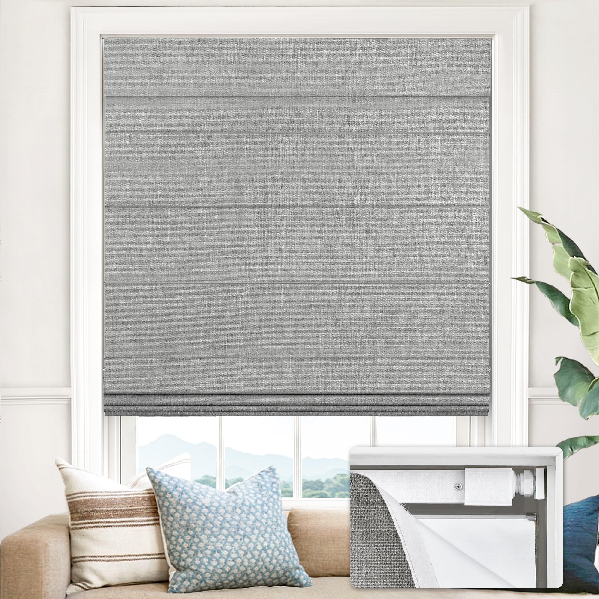 UNISHADES 100% Blackout No Tools No Drill Cordless Roman Shades for Windows, Size 34 1/4" W × 72" H (for Windows 34.5" W × 72" H) Blackout - Beige