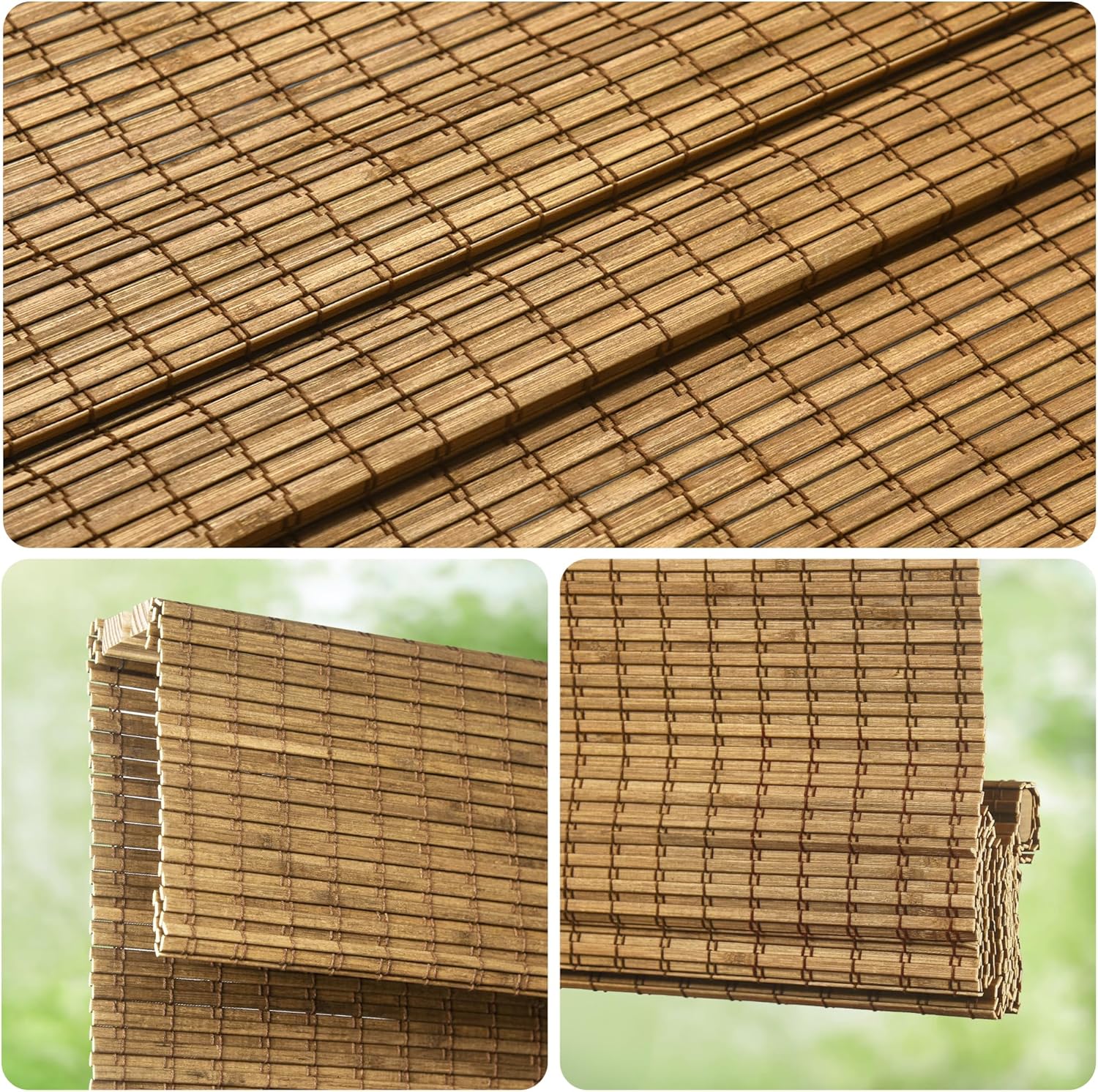 LazBlinds Cordless Bamboo Roman Shades, Privacy Blinds for Interior Windows, Room Darkening Roll Up Bamboo Blinds for Home & Patio, 27.5" W x 64" H, Highfield Teak