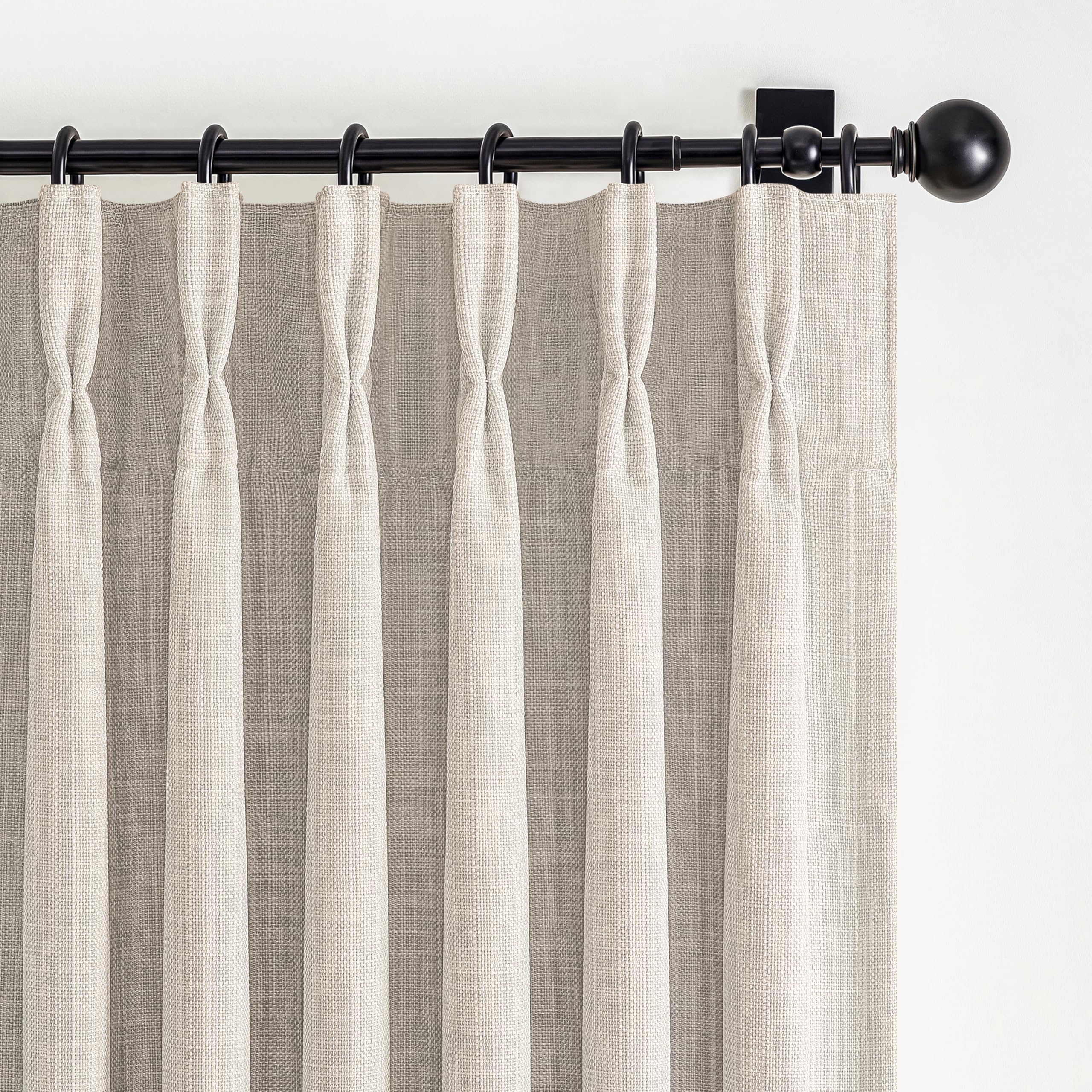 100% Blackout Linen 96 Inch Curtains 2 Panel Set for Bedroom, Modern Pinch Pleated Natural Linen Off Beige White Insulated Heavy Curtain 40 x 96 Inches Length Sliding Glass Door Room Darkening Drapes